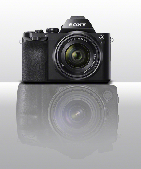 Cámara Sony A7 con reflejo especular